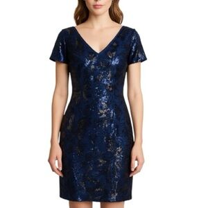 Badgley Mischka Sequin Dress Size 2 Blue Floral